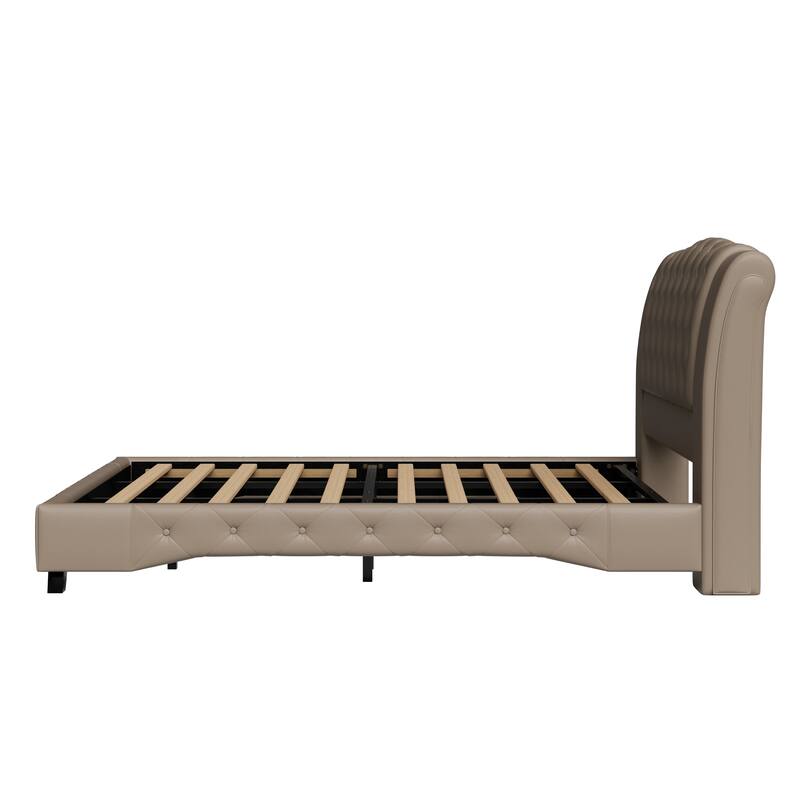 Christopher Knight Home - Modern Upholstered Platform Bed with Wood & Metal Frame - with 44.5" Tall Button-Tufted Headboard