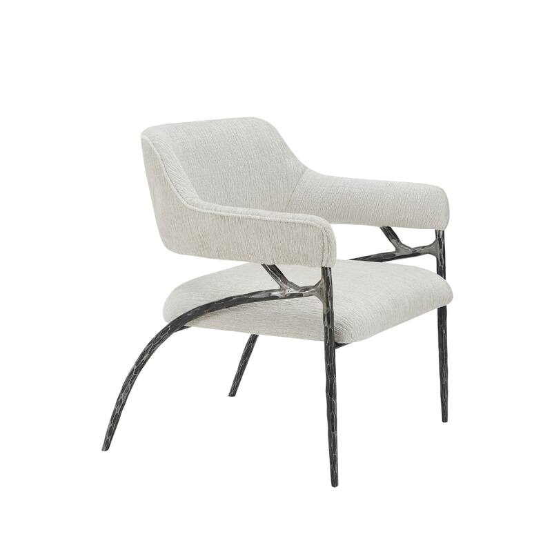 Modrest Ector Modern Off-White Fabric & Forged Metal Accent Chair