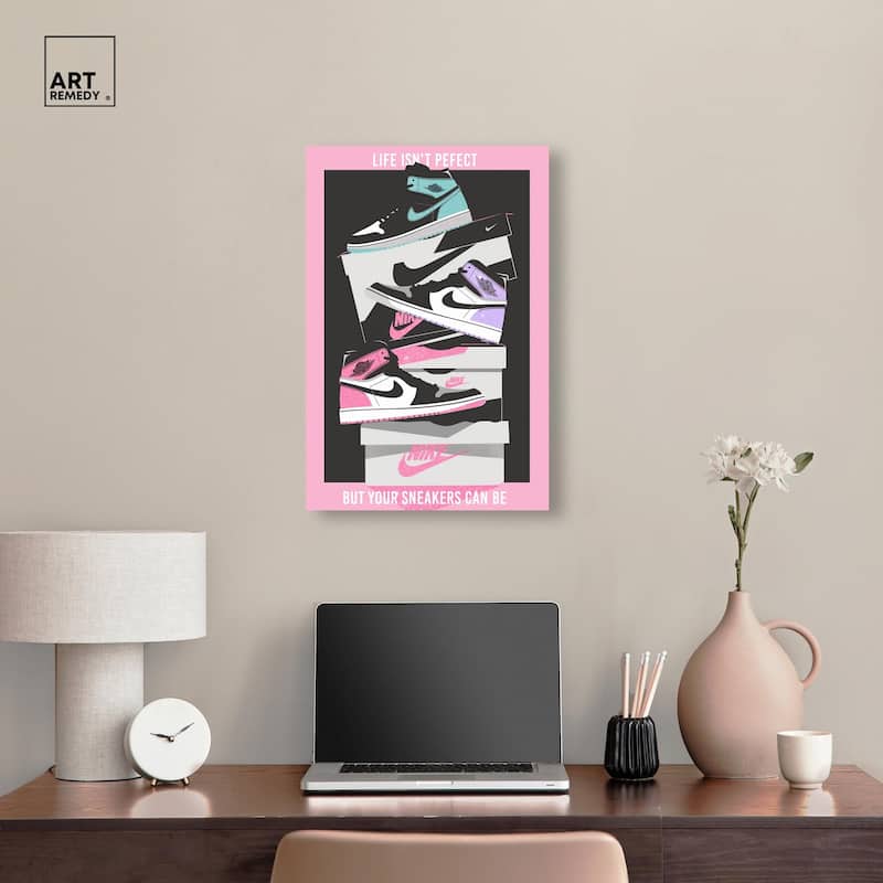 Pastel Big Sneaker Stack Canvas by Art Remedy, Gallery Wrapped