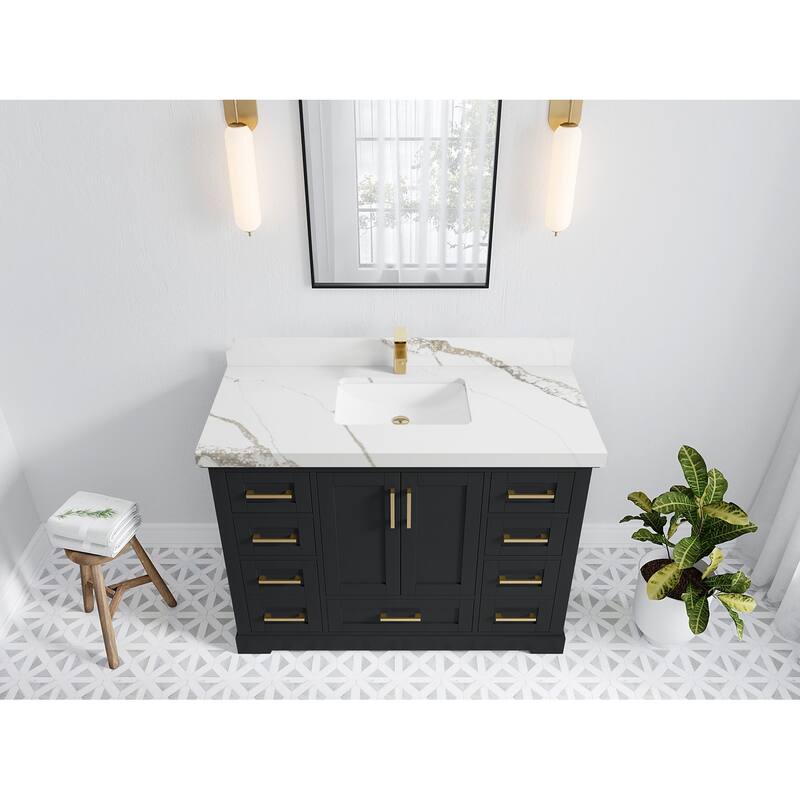 Willow Collection 48 in W x 22 in D x 36 in H Boston Single Bowl Sink Bathroom Vanity with Countertop