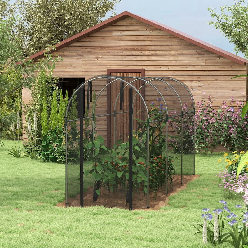 Outsunny 4' x 12' Crop Cage, Plant Protection Tent with Zippered Door and Galvanized Steel Frame, Fruit Cage Netting Cover