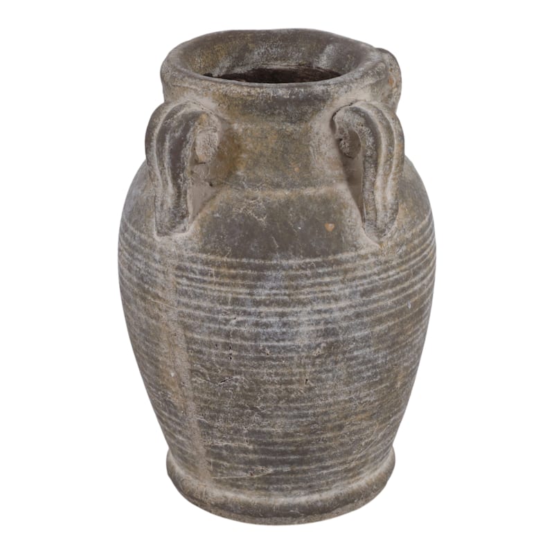Terracotta Table Vase with Weathered Finish and Handles for Home Decor