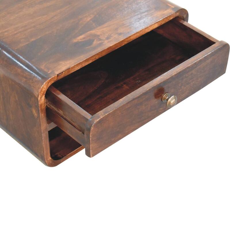 Artisan Furniture Solid Wood Curved California Walnut Wall Mounted Bedside with Open Slot