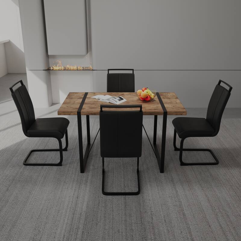 Modern 5-Piece Dining Set with Dark MDF Rectangular Table & 4 High Back Black Metal Legs Chairs