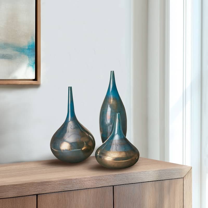 Madison Park Signature Aurora Blue and Bronze Decorative Glass Vases 3-piece set