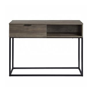 1 Door and 1 Open Compartment Writing Desk with Metal Legs in Rustic ...