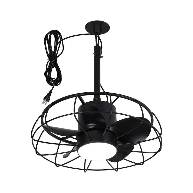 20" Indoor/Outdoor Black Industrial Plug-In Ceiling Fan w/Light