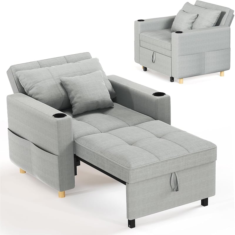 AECOJOY Sleeper Chair Extra Wide Convertible Chair Bed 3-in-1 Pull Out Single Sofa - Grey