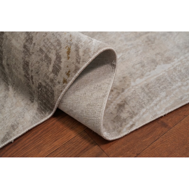 Machine Made Oriental Polyester Carpet Modern Abstract Beige & Ivories Modern Area Rug - 7' 5'' X 5' 2''