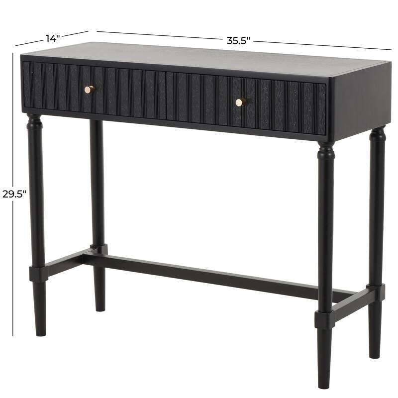 Wood Handmade 2 Drawer Console Table with Gold Handles - Black - Roche River Decor