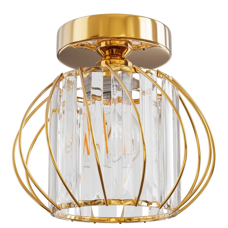 YANSUN Single-Head Ceiling Light, Copper Finish, Metal and Crystal, Bulb Not Included for Elegant Lighting - Gold - 7.1*7.1*6.7