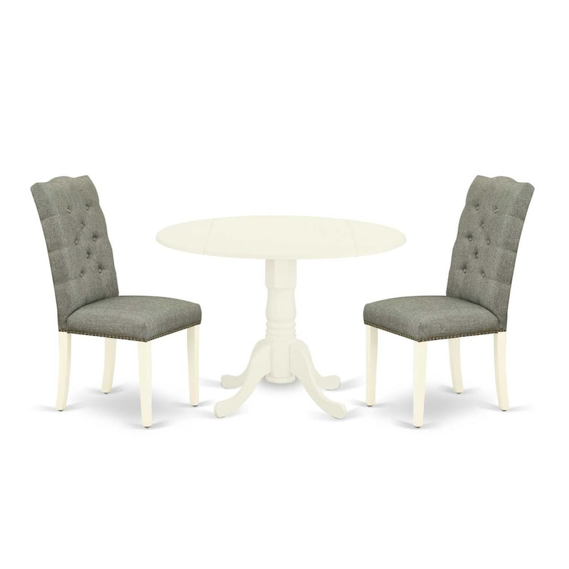 HomeStock 3-Pc Linen white Solid Wood Top-Round Dining Room Set-Seats 4