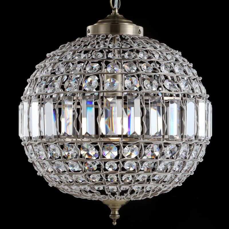 Juliette Crystal/Metal LED Pendant Pendant, Antique Brass by JONATHAN Y