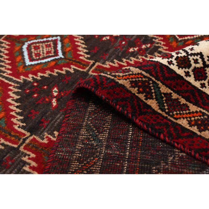 ECARPETGALLERY Hand-knotted Baluch Black, Red Wool Rug - 3'2 x 6'0