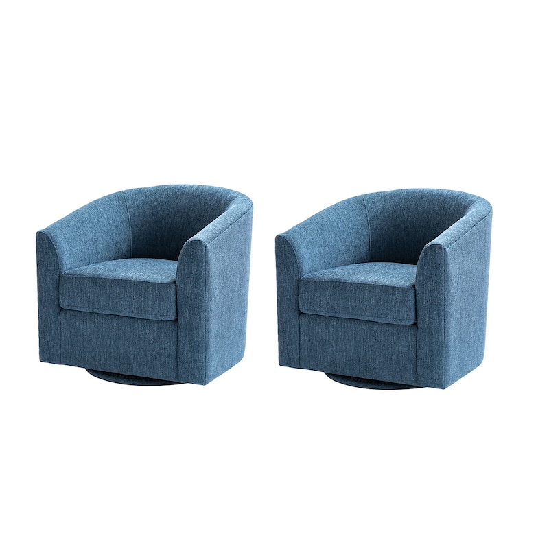 Cuenca Modern Wooden Upholstered Barrel Chair with Metal Swivel Base Set of 2