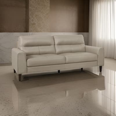 Willow 76 Inch Sofa, Plush Beige Top Grain and Faux Leather, Solid Wood