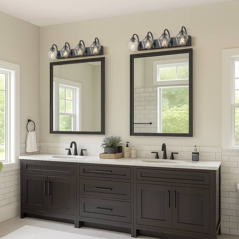 Modern 3/4-Light Bathroom Vanity Light in Black/Gold Finish