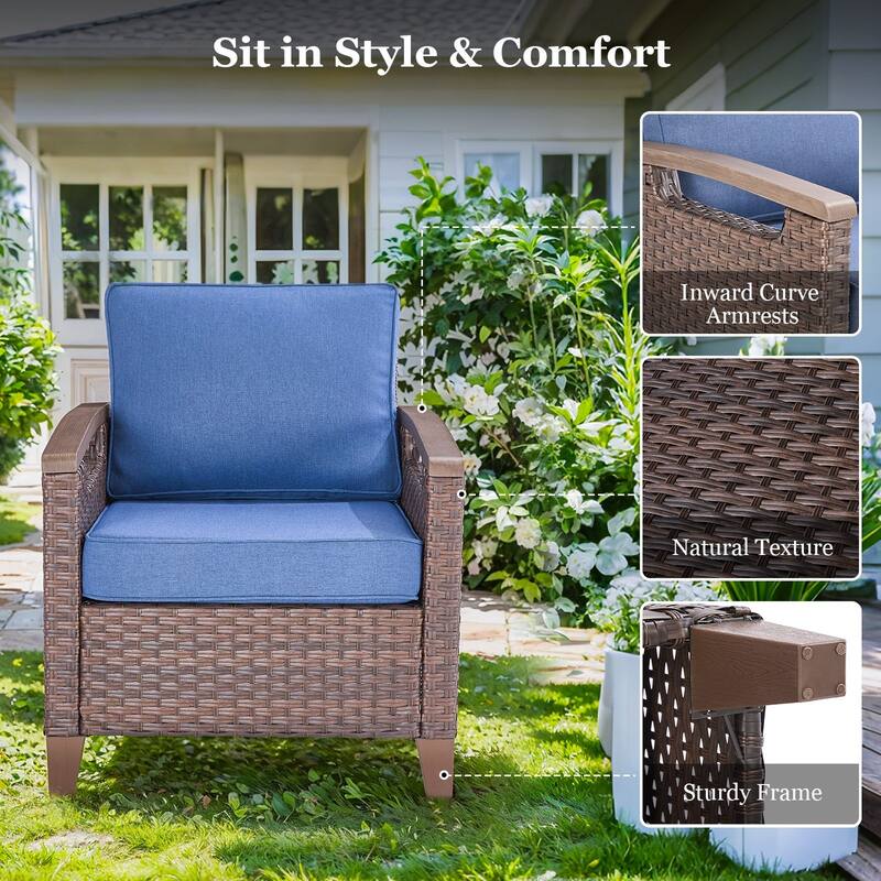 High Back Outdoor Patio Chairs Blue Cushion
