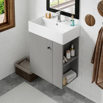 21.6" Floating Bathroom Vanity with Ceramic Basin, Right side storage