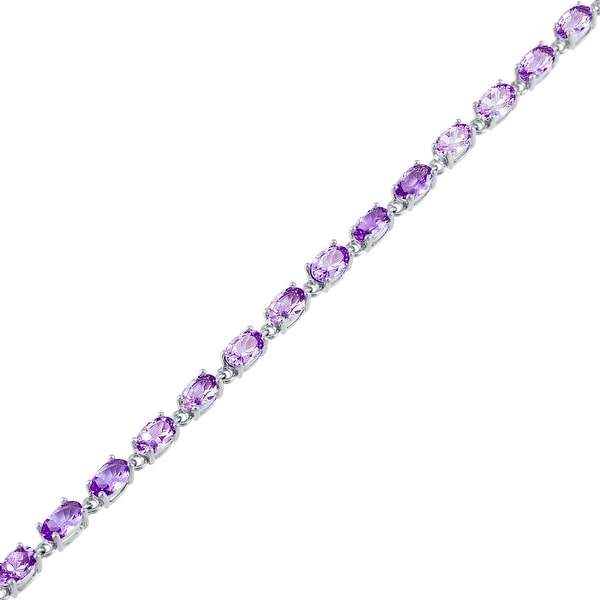 Oval-Cut Birthstone Gemstone Tennis Bracelet, Sterling Silver. Opens flyout.
