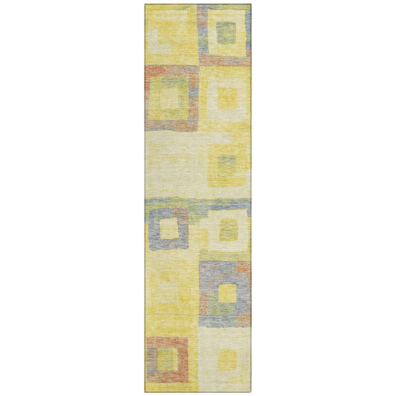 Machine Washable Indoor/ Outdoor Contemporary Blocks Chantille Rug