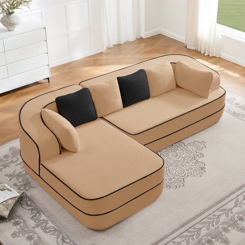 Rossetta 106" Left-Facing Modular L-Shaped Chaise Contrast Color Sectional Teddy Fabric Boneless Sofa
