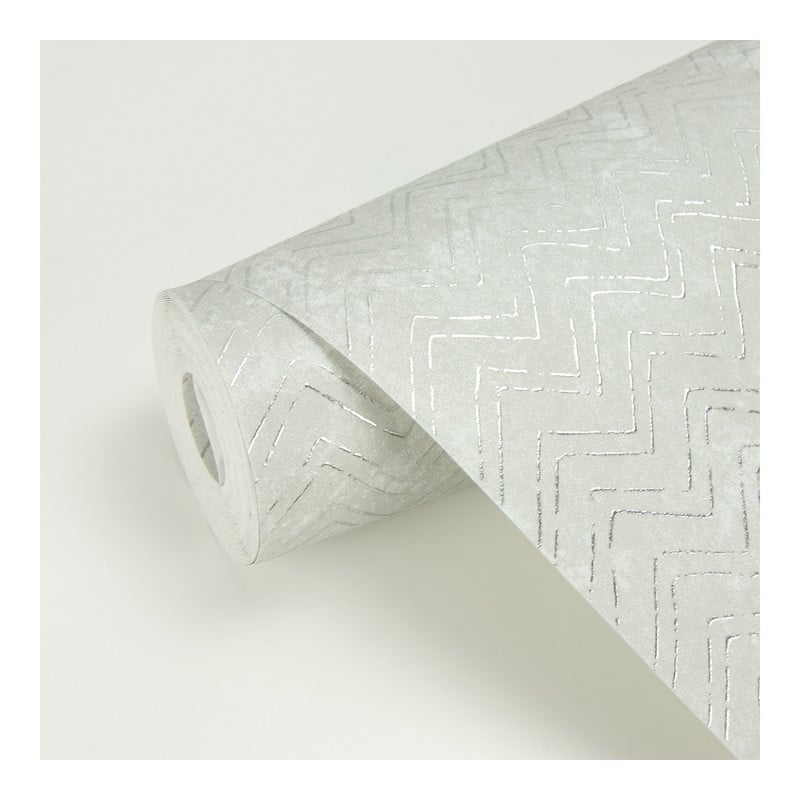 Brewster Luna Platinum Distressed Chevron Wallpaper - 27.5 x 396 x 0.025