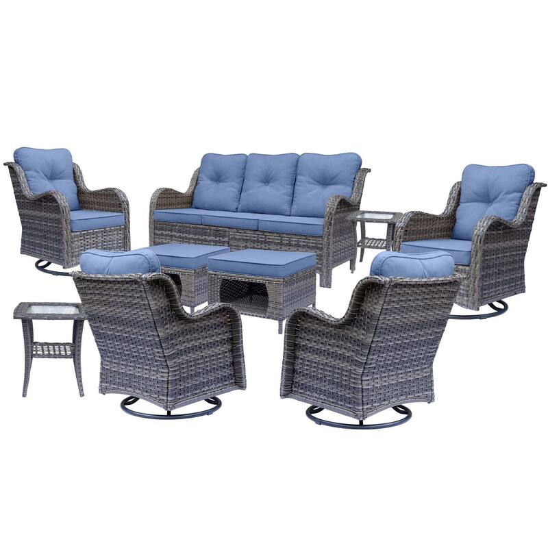 Gray Wicker Outdoor Patio Conversation Seating Sets with Swivel Chairs