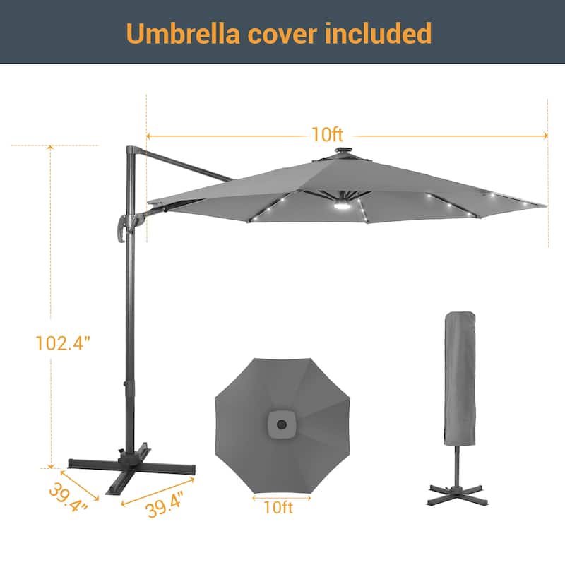10 Ft LED Offset Cantilever Hanging Patio Umbrella by LIVOOSUN