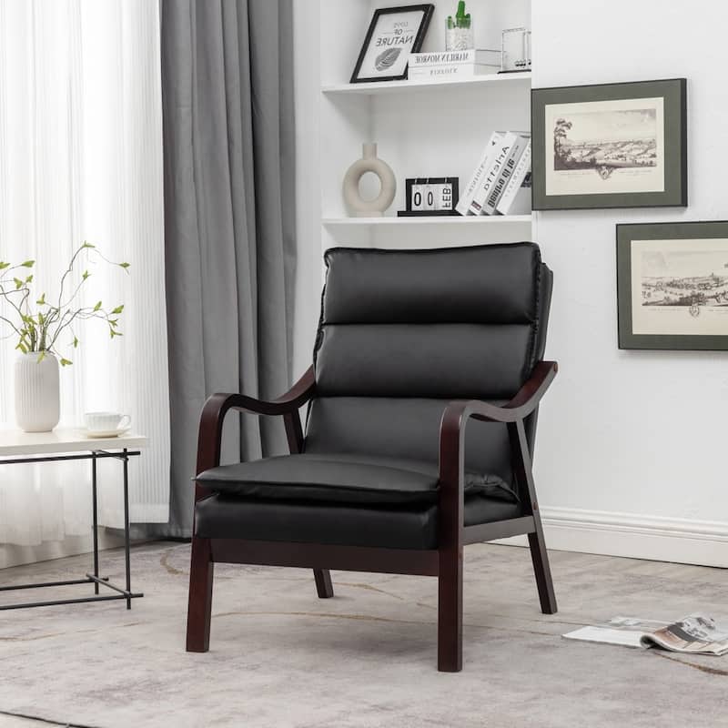 Clovis 24.8" Wide Mid-Century Modern Faux Leather Armchair - Black