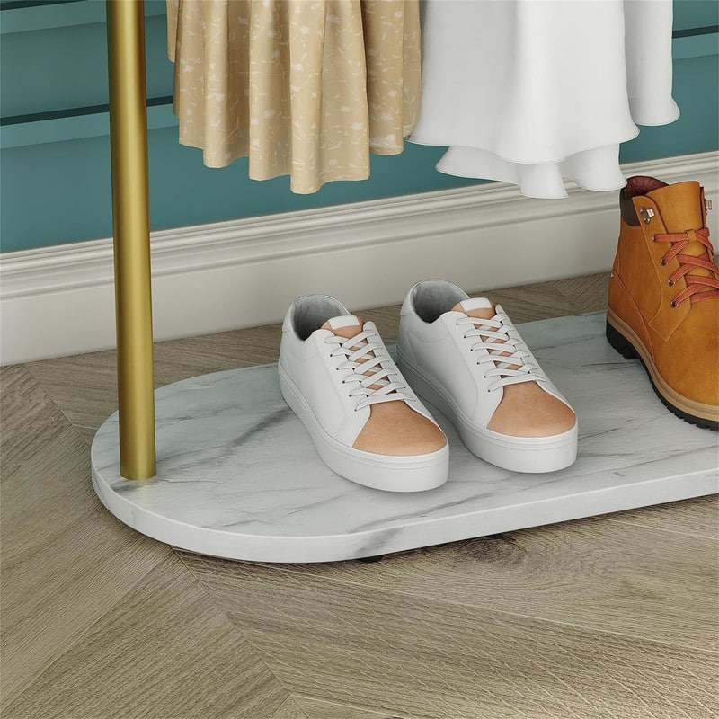 Modern Clothes Rack with Marble Base - 13"D x 31.5"W x 67"H