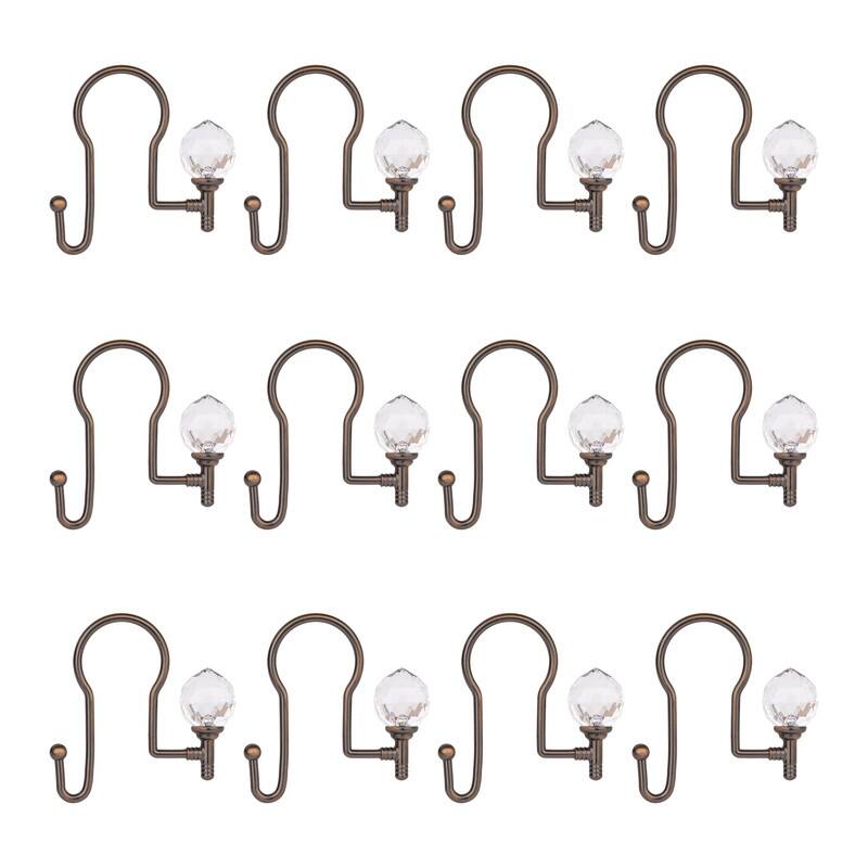 Utopia Alley Rustproof Zinc Double Shower Curtain Hooks for Bathroom, Crystal Design, Set of 12