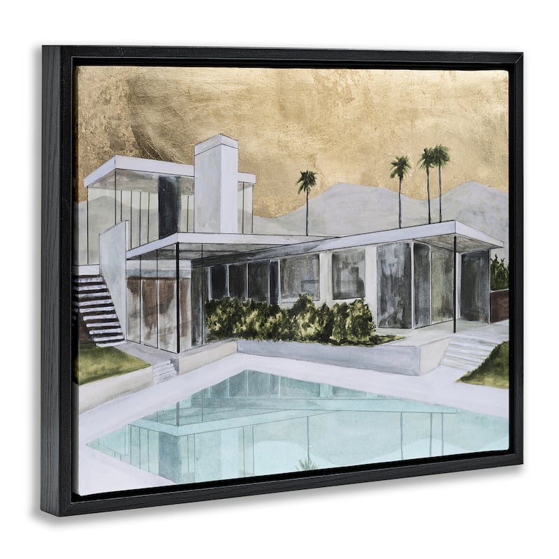 Stupell Chic Tropical Pool Yard Framed Floater Canvas Wall Art Design By Michael Willett