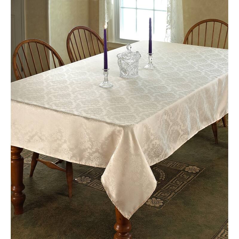 Violet Linen European Damask Pattern Tablecloth - 52" X 70" - Ivory