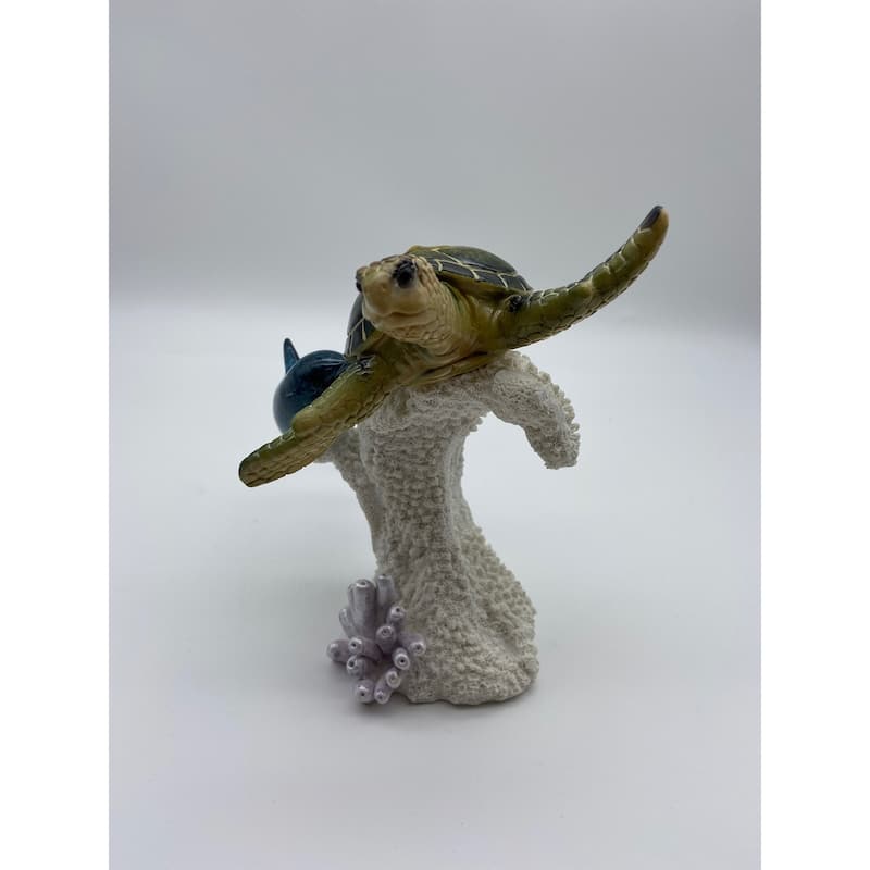 Glazed Dolphin and Turtle on Coral Figurine