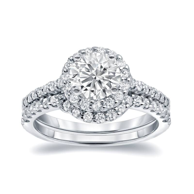 Auriya 1 1/4ct TDW Round Diamond Halo Engagement Ring Set 14k White Gold Certified - 5