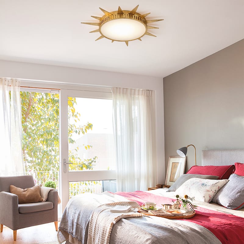 25-Inch Hand Painted Gold Sunburst Flush Mount Lighting Ceiling Fixture