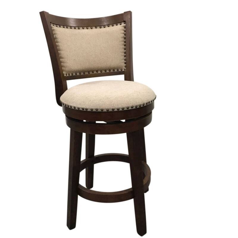 Swivel Seat Upholstered Barstool - 38" - Set of 2 - Walnut Brown and Beige