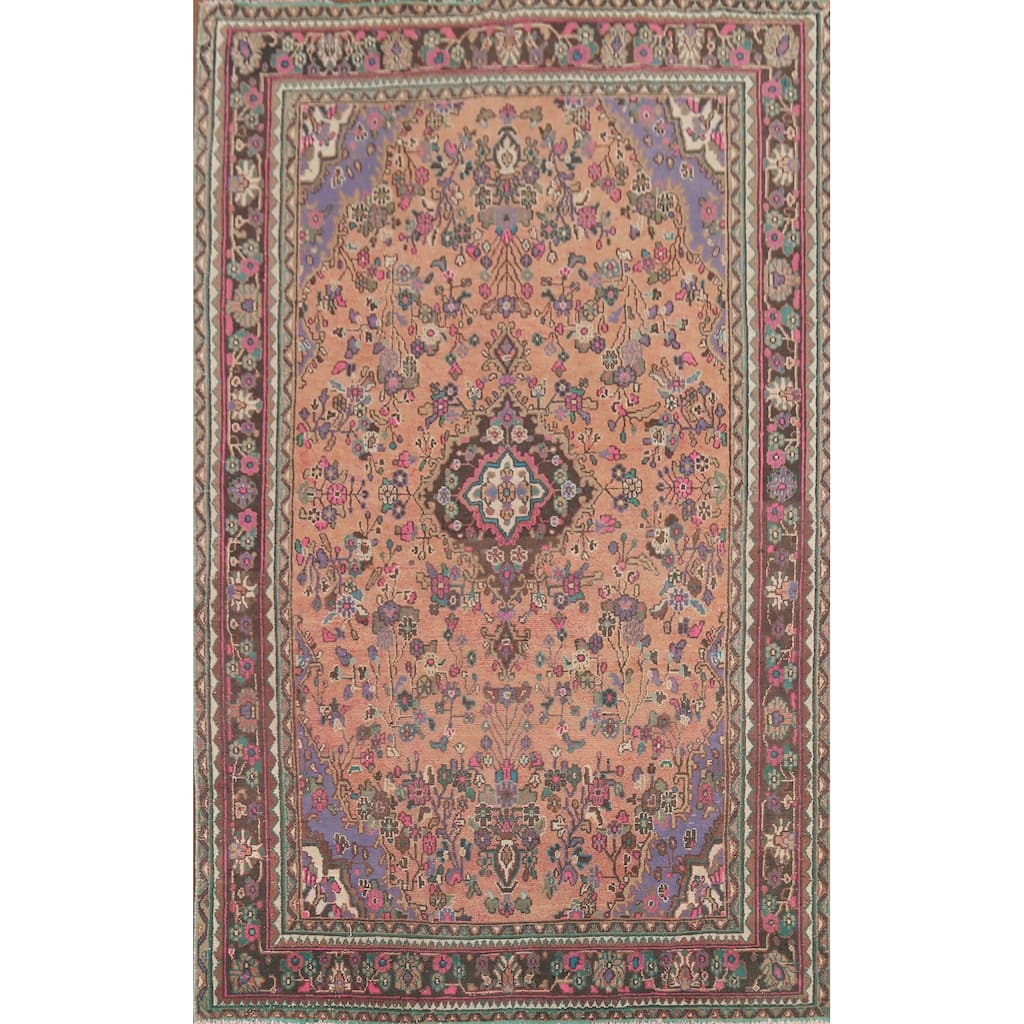 Distressed Floral Hamedan Persian Vintage Rug Handmade Wool Carpet - 6'4"x 10'0"