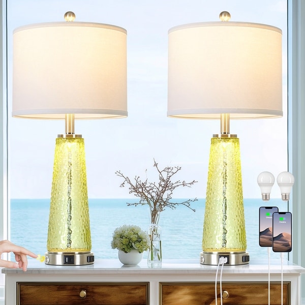 26-inch Modern Glass Table Lamps Set with USB & Type-C Charging