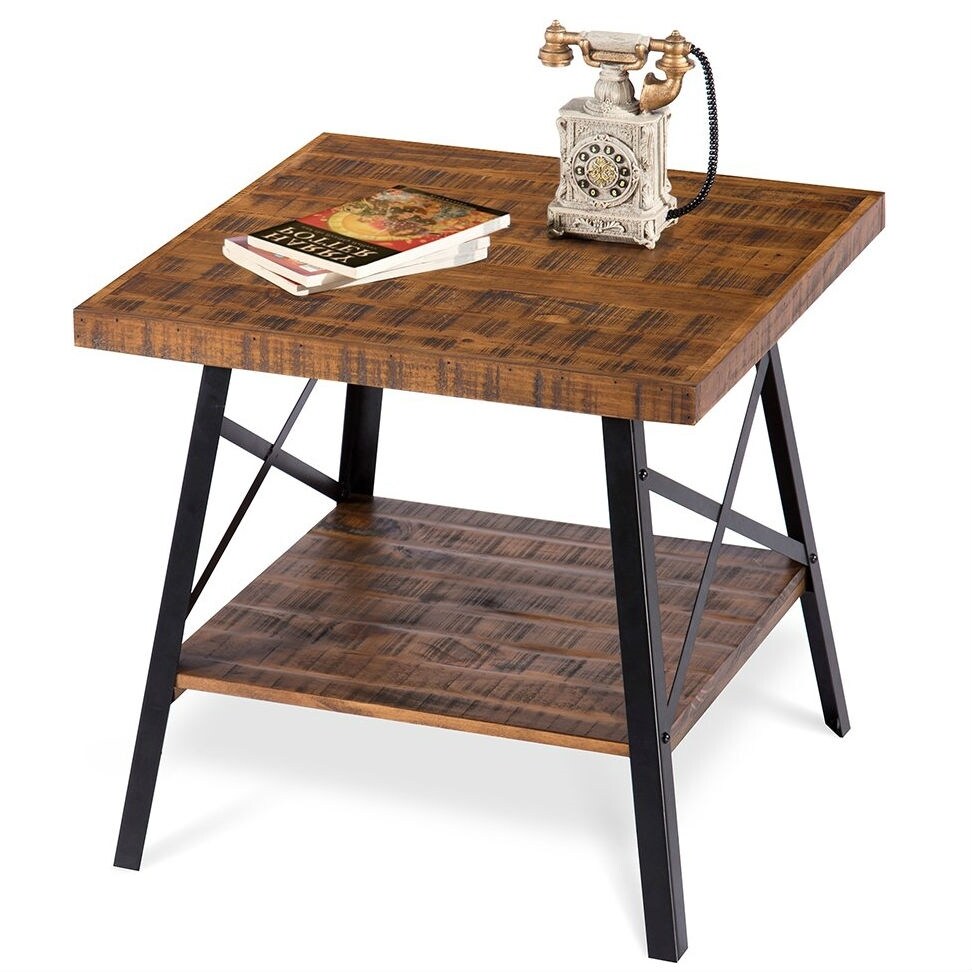 Modern Industrial Solid Wood End Table With Shelf And Metal Legs On Sale Overstock 29819349