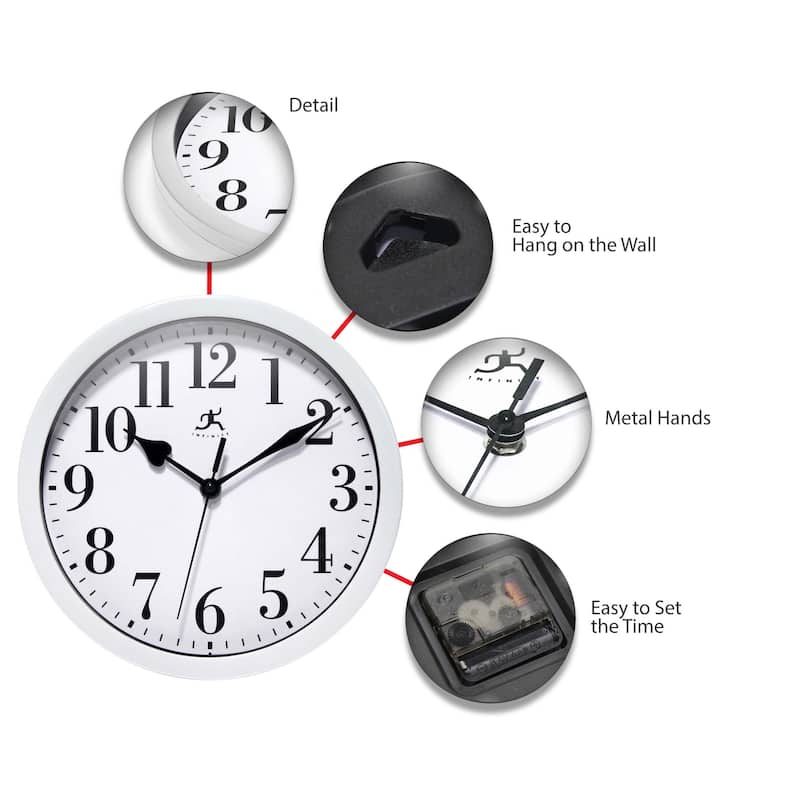 White Plastic 10 inch Simple Office Wall Clock - 9.625 x 1.5 x 9.625
