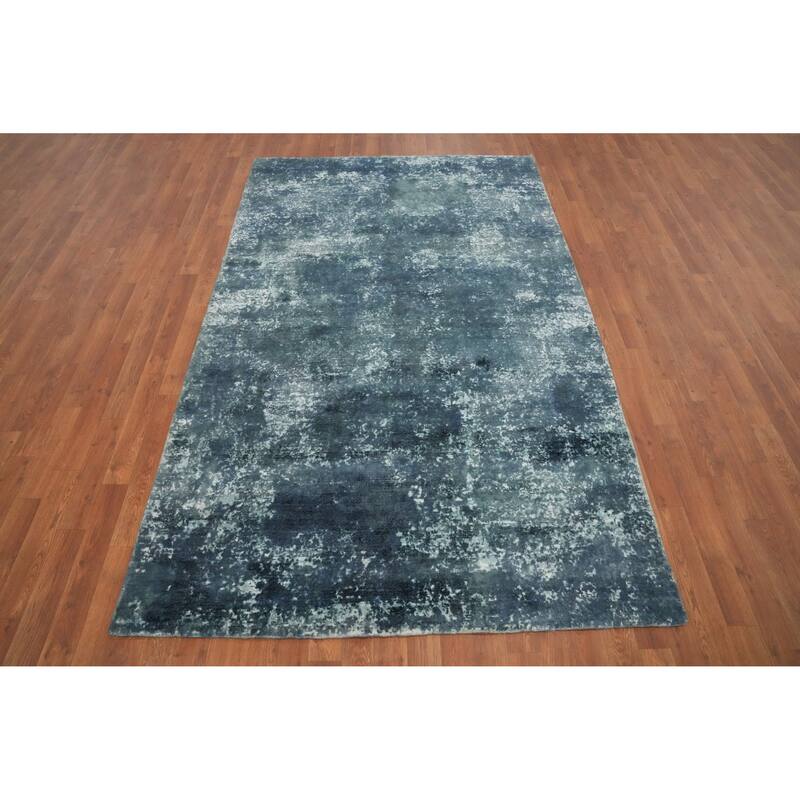 Hand Knotted Oriental Viscose Silk Carpet Modern All-Over Multi-Colored Abstract Area Rug - 7' 11'' X 4' 11''