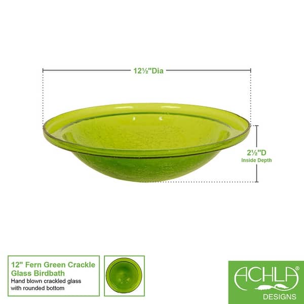 dimension image slide 0 of 5, Achla Designs Reflective Crackle Glass Birdbath Bowl, 12.5 Inch Diameter, Cobalt Blue