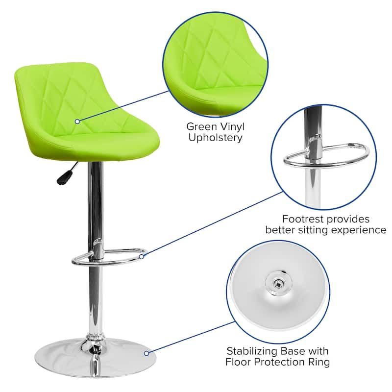 Diamond Pattern Vinyl Bucket Seat Adjustable Barstool - 18.5"W x 19"D x 33.25" - 41.75"H