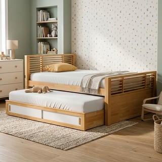Furniture of America Ogden Modern Light Oak Solid Wood Kids Captain Bed with Trundle and USB Port