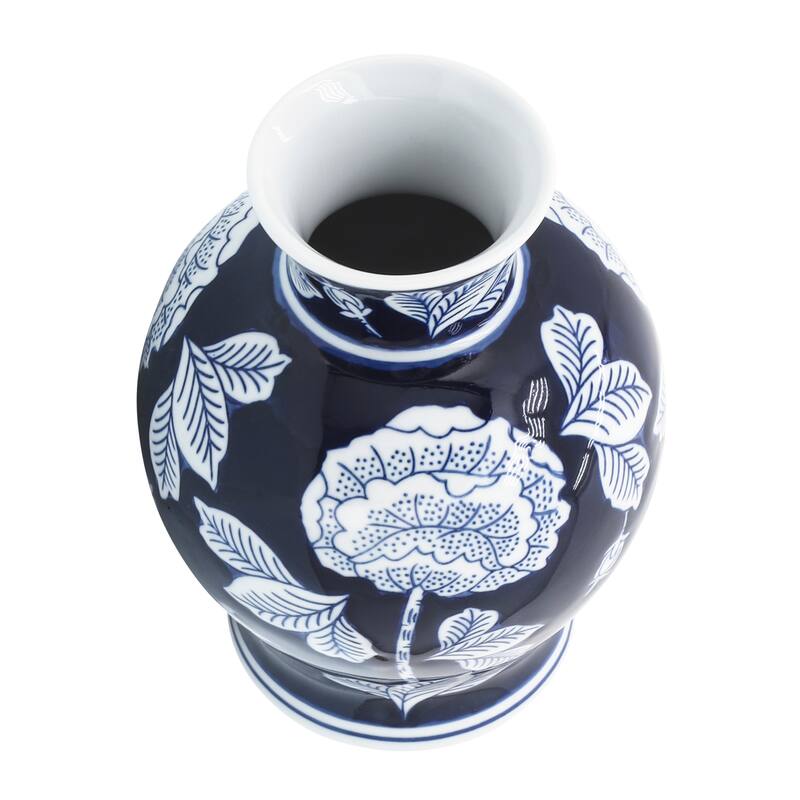 Sagebrook Home Blue and White Ceramic Vase Contemporary 9" Floral Chinoiserie Vase