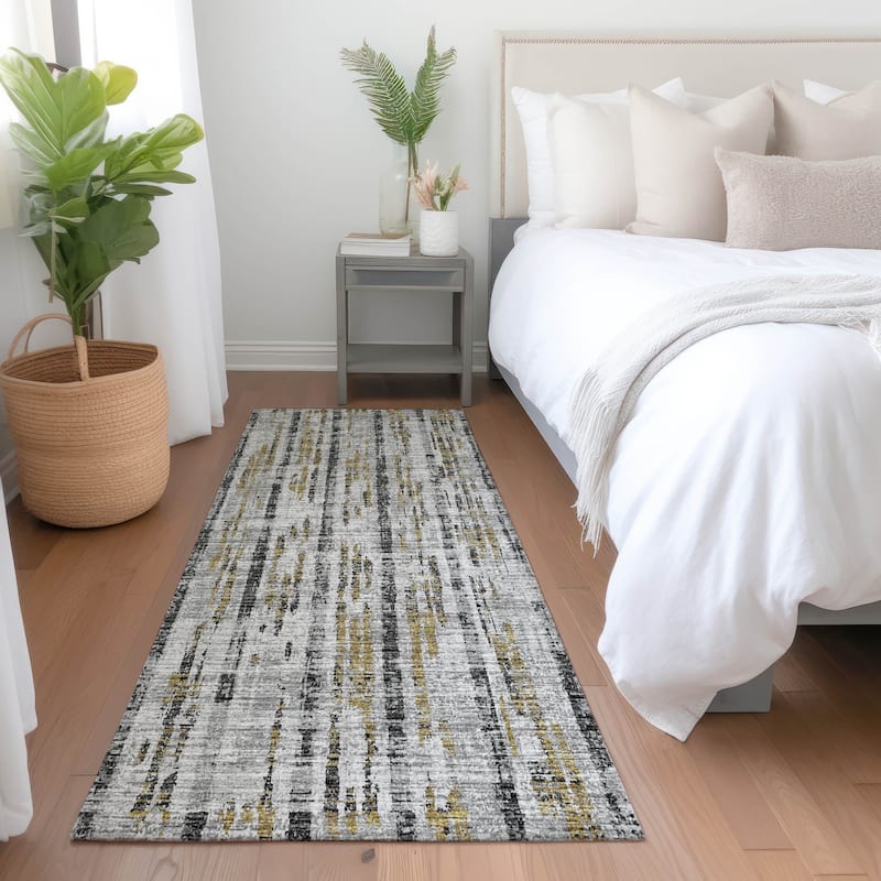 Premium Washable Super Soft Abstract Contemporary Mayfield Rug - Silver - 2' 3" x 7' 6" - Runner