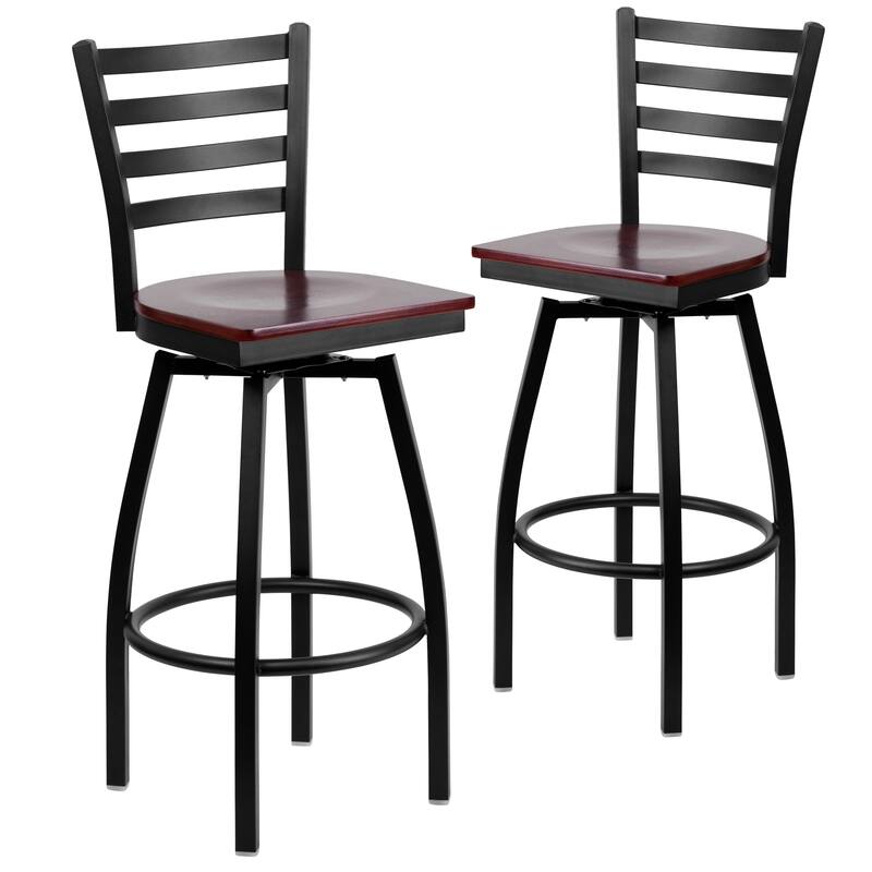 2 Pack Hercules Series Ladder Back Swivel Metal Barstool - 16.5"W x 20.5"D x 44.5"H - 16.5"W x 20.5"D x 44.5"H