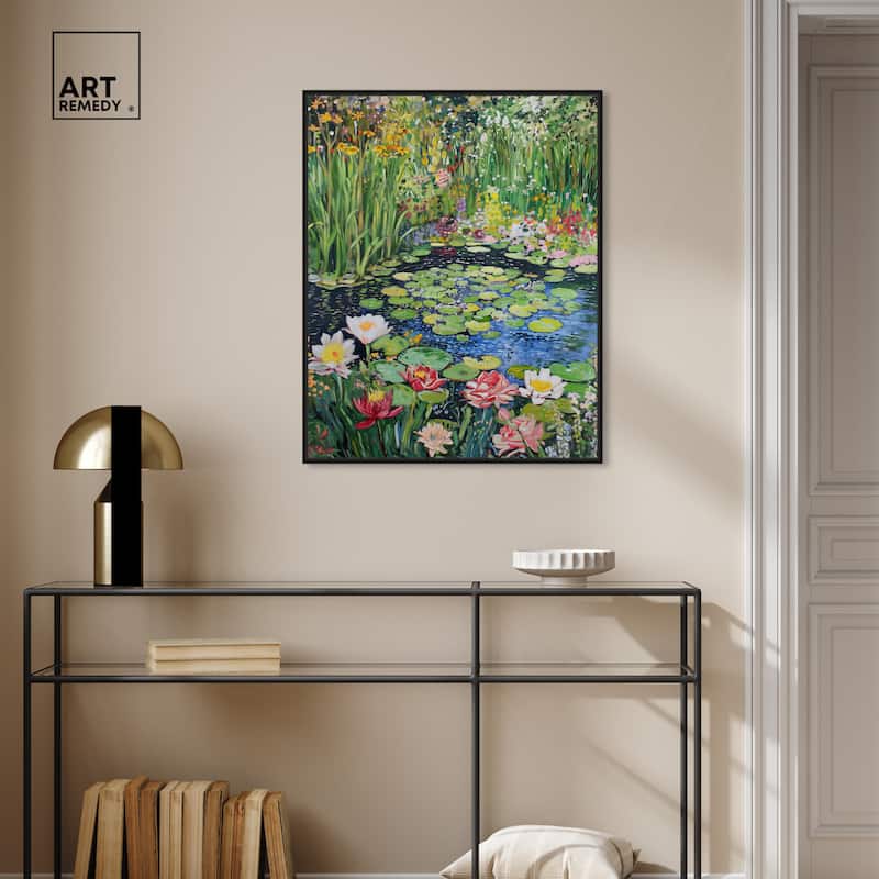 Art Remedy Impressionist Pond Framed Impressionism 1 Piece Canvas Wall Art /Monet And Van Gogh Inspired Art